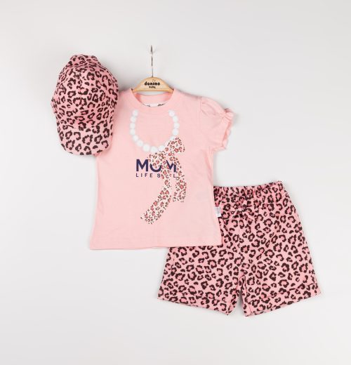 Girls Two Piece Leopard Print Shorts Set with Cap (2-5Y)