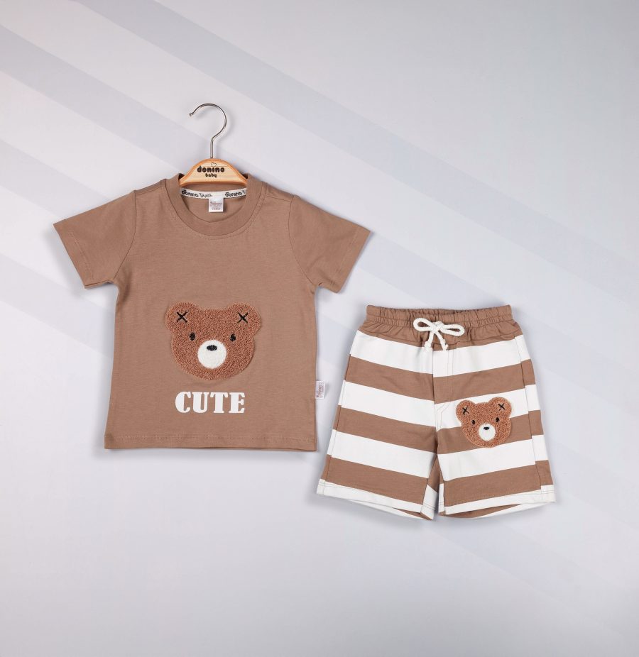 IMG 84184 40714 6 24 ay scaled Baby Boys Two Piece Teddy Embossed T-Shirt & Stripe Short Set (6-24M)