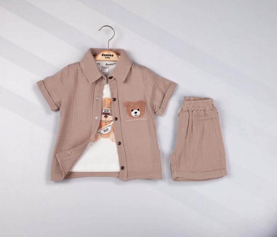 IMG 84279 40785 6 24 ay scaled Baby Boys Three Piece Teddy Shorts Set with (6-24M)