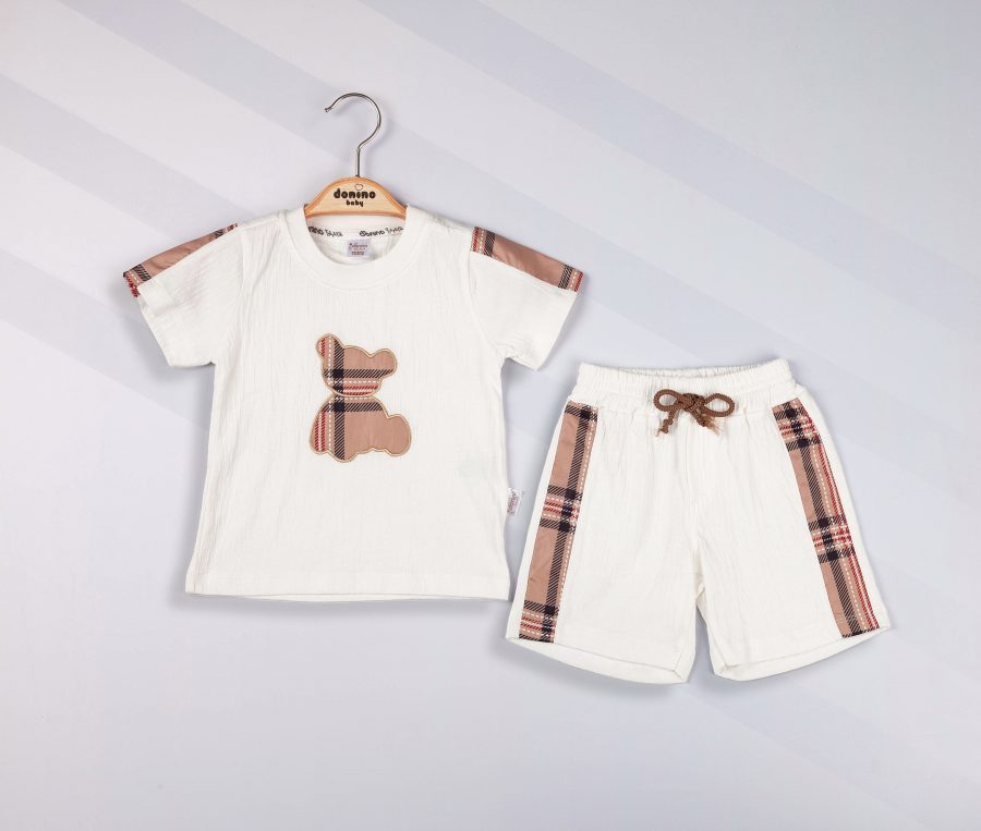IMG 84303 40711 6 24 ay scaled Baby Boys Two Piece Check Teddy Short Set (6-24M)