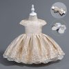 JK006 GOLD Baby Girls Layered Sequin Party Dress with Shoes and Headband (6-24M)