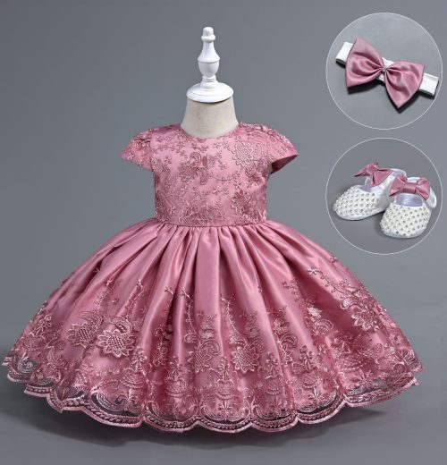 Baby Girls Layered Sequin Party Dress with Shoes and Headband (6-24M)