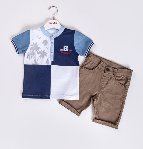 Baby Boys Two Piece Panel Polo T-Shirt Chino Shorts Set (9-24M)