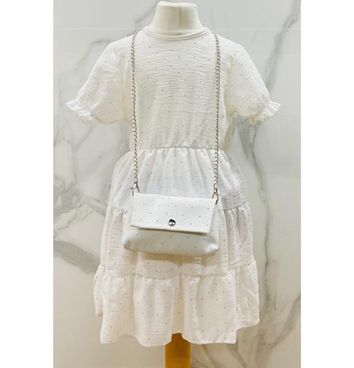 Girls Full Diamante Short Sleeve Layered Dress with Purse (4-14Y)