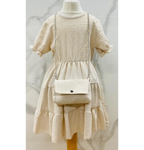 Girls Full Diamante Short Sleeve Layered Dress with Purse (4-14Y)