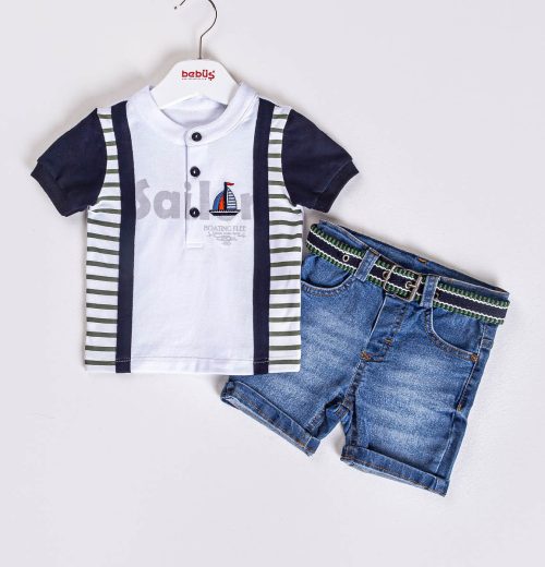 Baby Boys Two Piece Sailor Polo T-Shirt & Denim Shorts Set (9-24M)