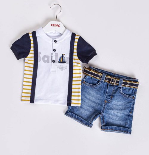 Baby Boys Two Piece Sailor Polo T-Shirt & Denim Shorts Set (9-24M)