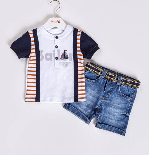 Baby Boys Two Piece Sailor Polo T-Shirt & Denim Shorts Set (9-24M)
