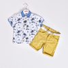 14348 yellow Boys Two Piece Surfer Print Polo T-Shirt & Chinos Shorts Set (2-5Y)