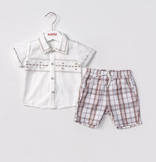 Baby Boys Two Piece Embroidered Shirt & Check Shorts Set (9-24M)