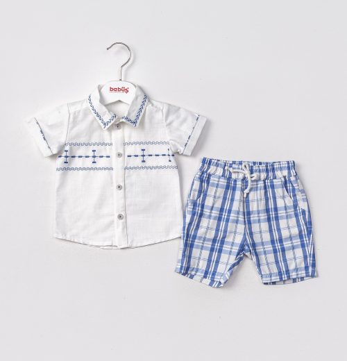 Baby Boys Two Piece Embroidered Shirt & Check Shorts Set (9-24M)