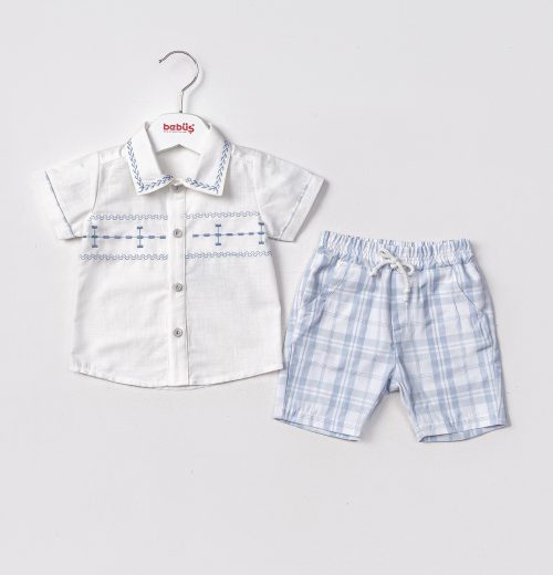 Baby Boys Two Piece Embroidered Shirt & Check Shorts Set (9-24M)