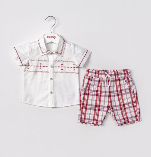 Baby Boys Two Piece Embroidered Shirt & Check Shorts Set (9-24M)