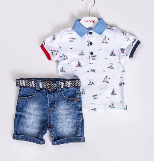 Baby Boys Two Piece Sailor Polo T-Shirt & Denim Shorts Set (9-24M)