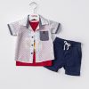 14423 red Baby Boys Three Piece Beach T-Shirt, Shirt & Chino Shorts Set (9-24M)