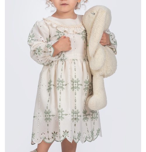 Girls Full Sleeve Anglaise Embroidered Cotton Summer Dress (2-9Y)