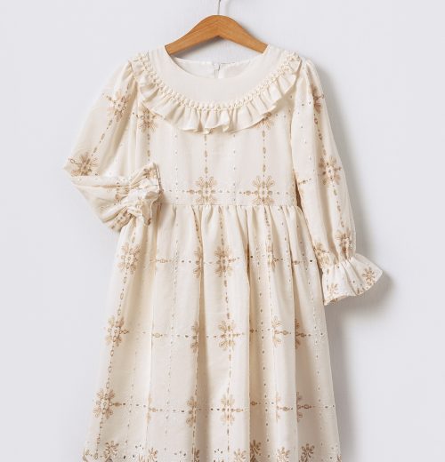 Girls Full Sleeve Anglaise Embroidered Cotton Summer Dress (2-9Y)