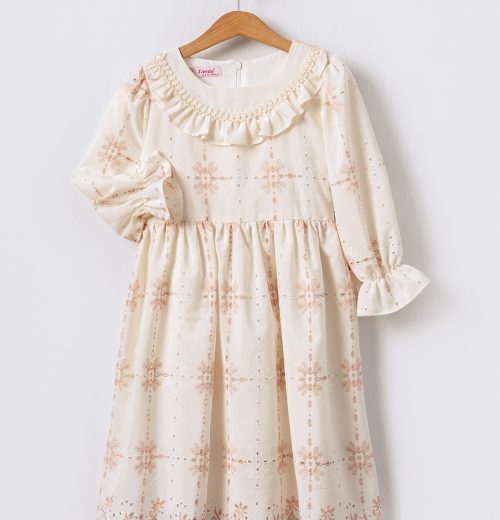 Girls Full Sleeve Anglaise Embroidered Cotton Summer Dress (2-9Y)