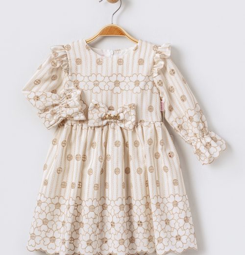Girls Floral Embroidered Cut Out Anglaise Bow Cotton Summer Dress (2-5Y)