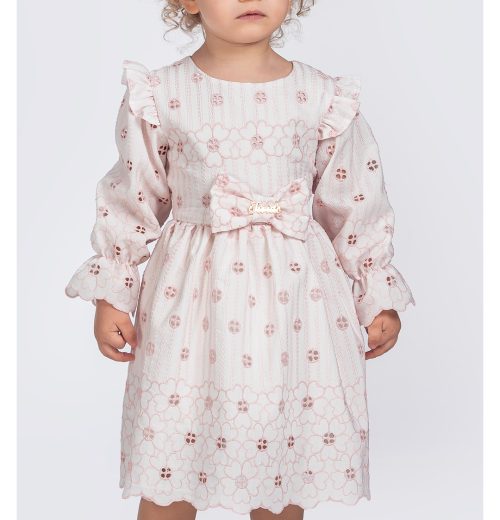 Girls Floral Embroidered Cut Out Anglaise Bow Cotton Summer Dress (2-5Y)