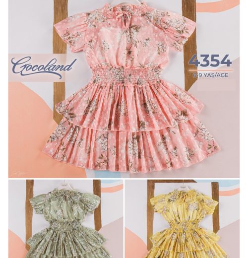 Girls Floral Print Layered Dress (6-9Y)