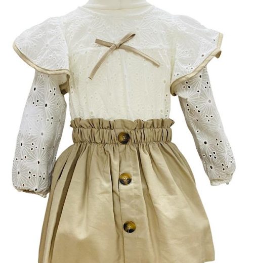 Girls Full Sleeve Anglaise Summer Buttoned Bow Dress (2-5Y)