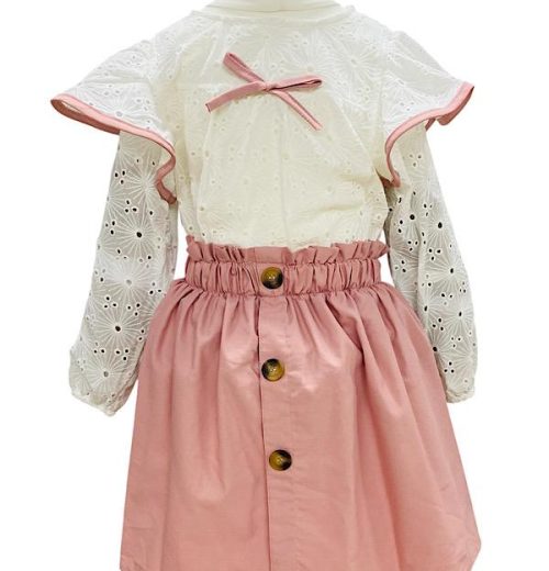 Girls Full Sleeve Anglaise Summer Buttoned Bow Dress (2-5Y)