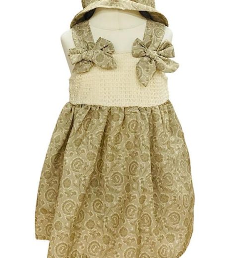 Baby Girls Floral Print Lace Double Bow Cotton Dress with Sun Hat (6-18M)