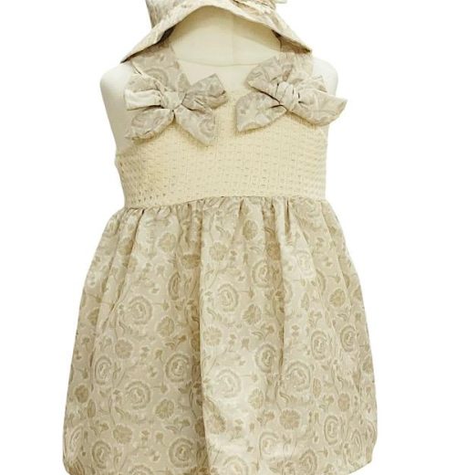 Baby Girls Floral Print Lace Double Bow Cotton Dress with Sun Hat (6-18M)