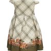5521 olive Girls Check Rose Border Print Cotton Summer Dress (2-9Y)