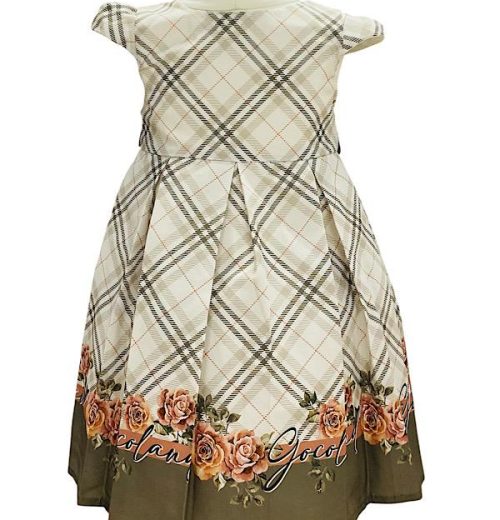 Girls Check Rose Border Print Cotton Summer Dress (2-9Y)