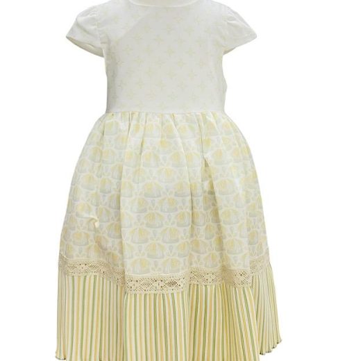 Girls Printed Stripe Lace Panel Summer Cotton Dress (6-9Y)