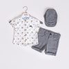 TEDDY YELLOW Baby Boys Two Piece Teddy Print Shirt & Shorts Set with Cap (9-24M)