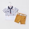 sailor yellow Baby Boys Two Piece Sailor Embroidered Stripe Polo T-Shirt & Chino Shorts Set (9-24M)