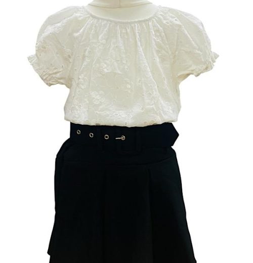 Girls Anglaise Top & Belted Pleated Skirt Set (4-14Y)