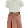 skt pink Girls Anglaise Top & Belted Pleated Skirt Set (4-14Y)