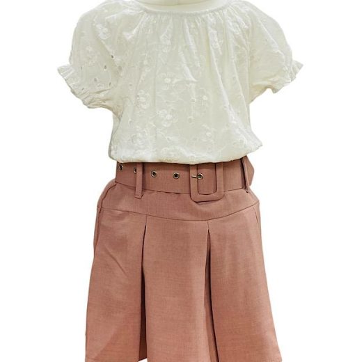 Girls Anglaise Top & Belted Pleated Skirt Set (4-14Y)