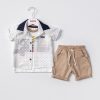 spot beige Baby Boys Three Piece Polka Dot Crown Shirt, T-Shirt & Chino Shorts Set (9-24M)