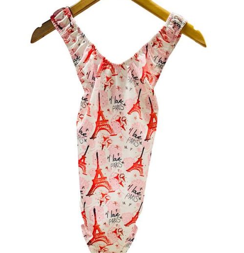 Girls Eiffel Tower Print Double Bow Swimsuit (4-14Y)