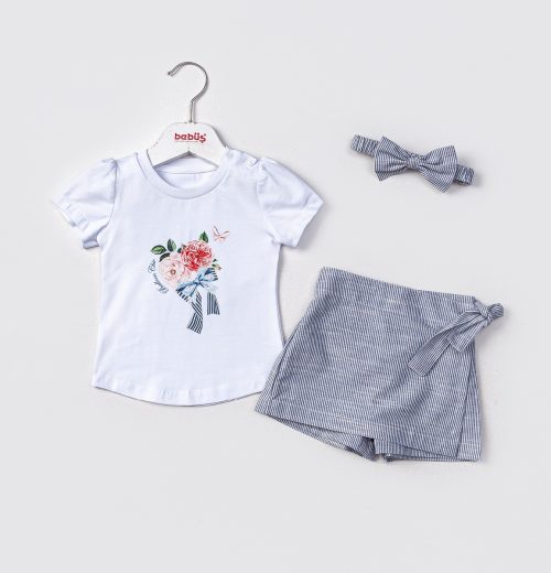 Baby Girls Floral Print T-Shirt & Shorts Set with Headband (9-24M)