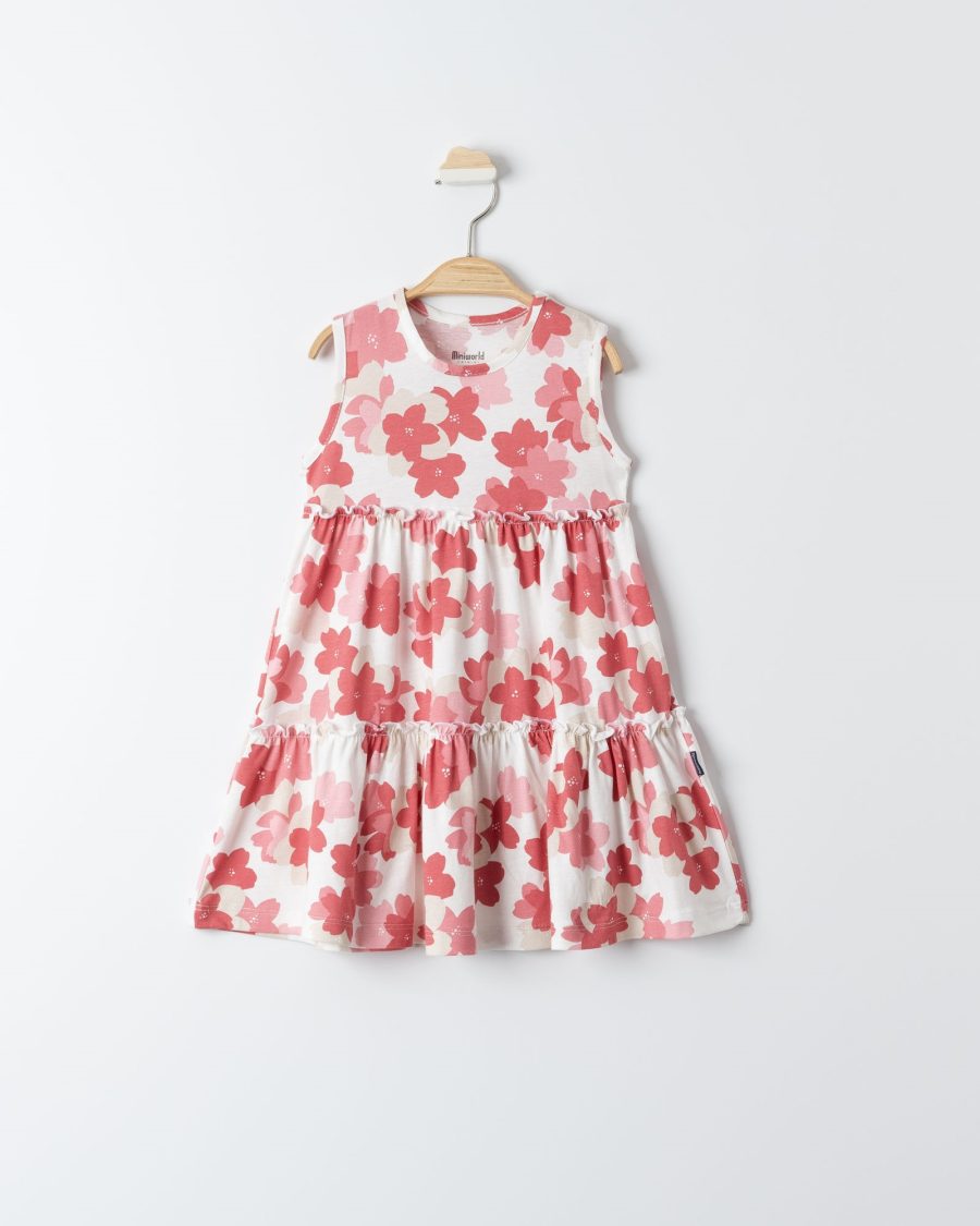 17251 pink Girls Layered Floral Print Dress (3-6Y)