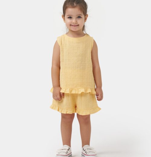 Girls Frilly Trim Embossed Shorts Set (2-5Y)
