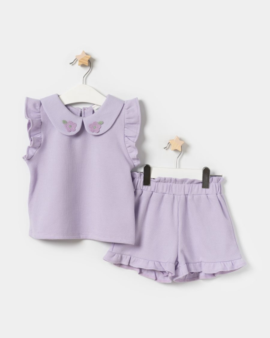 25324 1 scaled Baby Girls Floral Collar Frilly Sleeve Short Set (9M-3Y)
