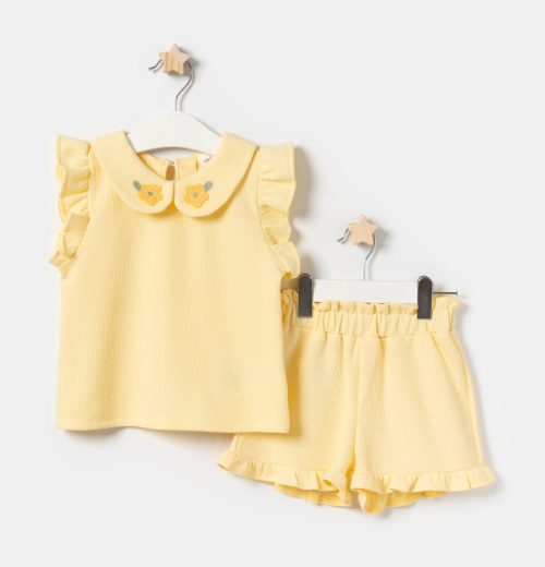 Baby Girls Floral Collar Frilly Sleeve Short Set (9M-3Y)