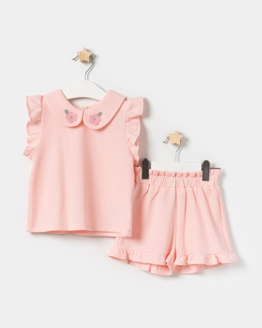 25324 3 scaled Baby Girls Floral Collar Frilly Sleeve Short Set (9M-3Y)