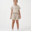 25338 1 Girls Linen Frilly Double Bow Short Set (3-8Y)