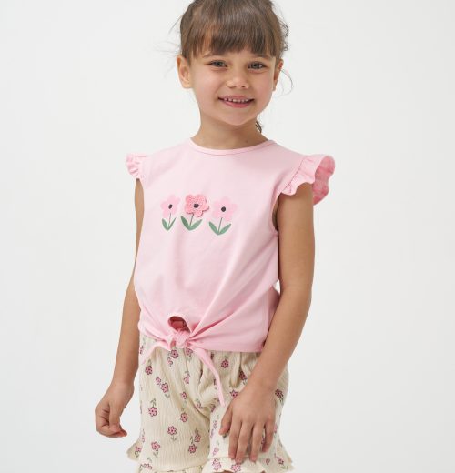 Girls Floral Tie Up Top & Shorts Set (2-5Y)