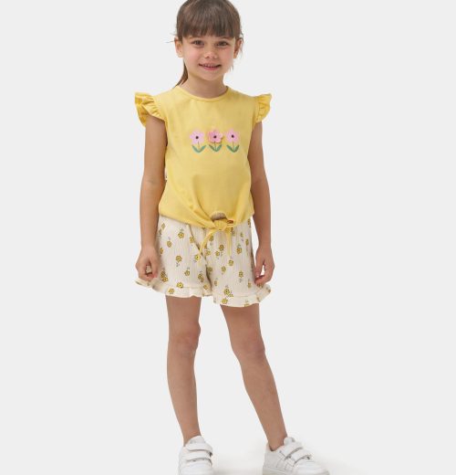 Girls Floral Tie Up Top & Shorts Set (2-5Y)