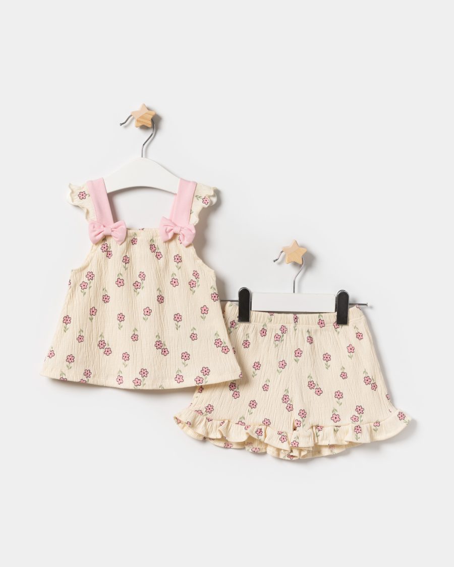 25352 1 scaled Baby Girls Floral Double Bow Top & Shorts Set (9-24M)