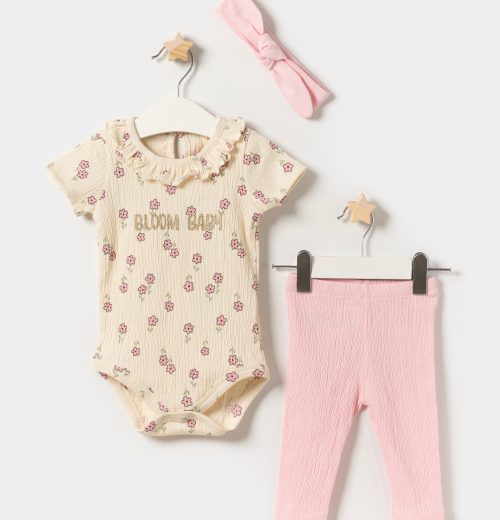 Baby Girls Floral Print Frilly Collar Vest Top & Legging Set with Headband  (6-18M)